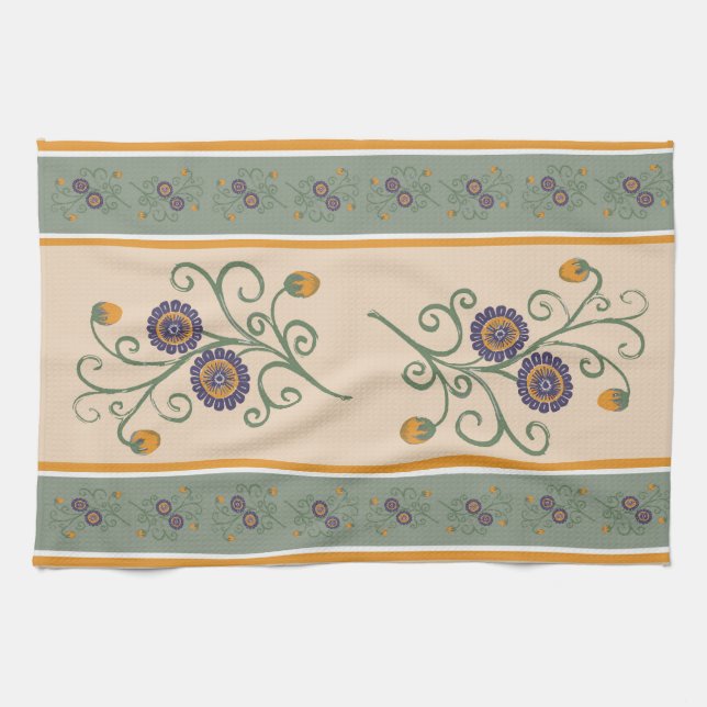 Passionflower Tea Towel with a vintage vibe (Horizontal)