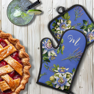 Passionflowers Periwinkle Floral Oven Mitt & Pot Holder Set
