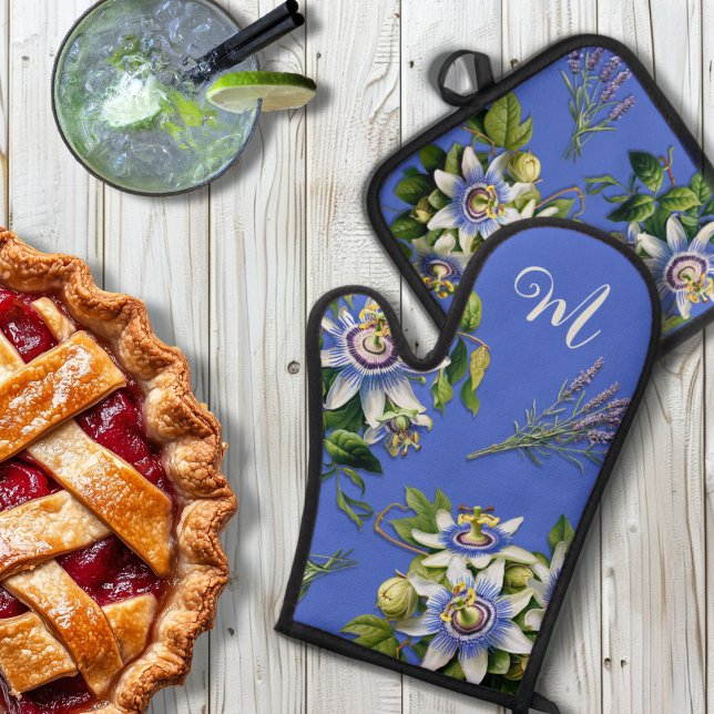 Passionflowers Periwinkle Floral Oven Mitt & Pot Holder Set (Creator Uploaded)