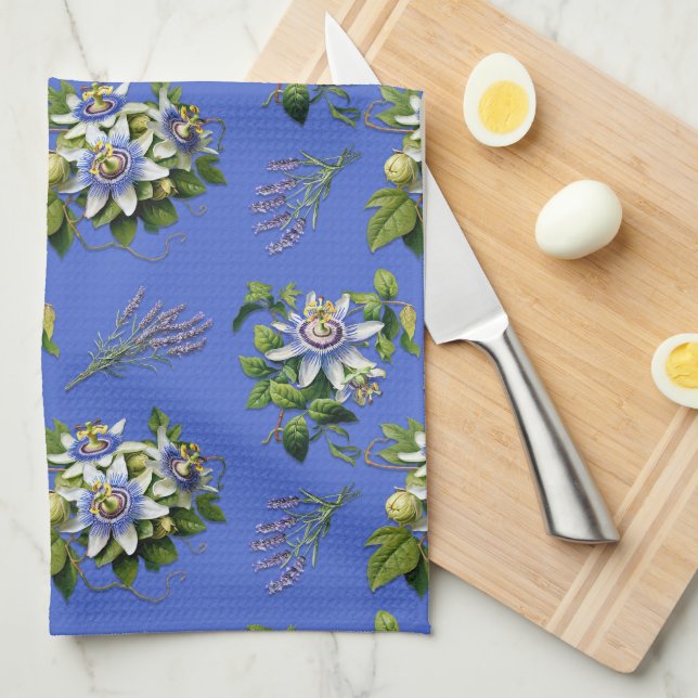 Passionflowers Periwinkle Floral Tea Towel (Quarter Fold)
