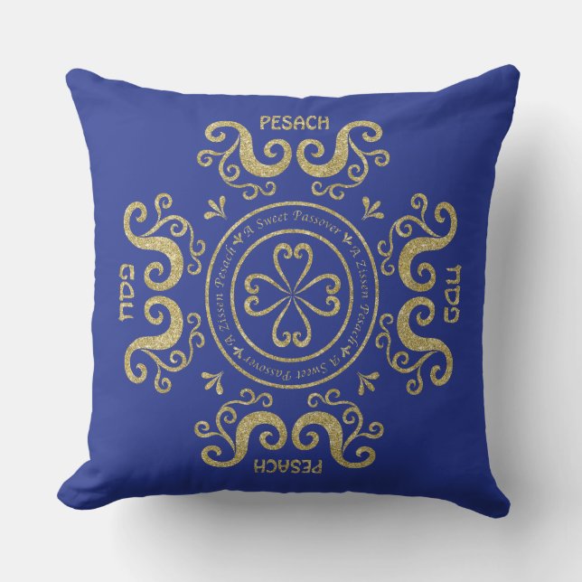 Passover 20/20" Pillow "Elegant Blue/Gold" (Front)