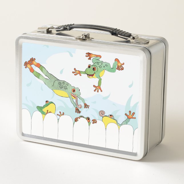 Passover 5 Frogs Silver Metal Lunch Box (Front)