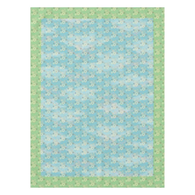 Passover Blue and Green Star of David Tablecloth (Front)