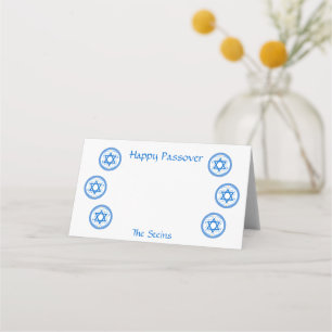 PASSOVER Blue Star of David NAME White Place Card