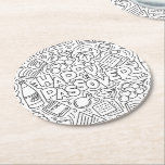 Passover Coaster<br><div class="desc">Add a festive and meaningful touch to your Seder table with this beautifully designed Passover paper coaster. Featuring a cheerful “Happy Passover” greeting, this vibrant design is filled with classic holiday symbols — the Haggadah, traditional matzos, bottles of wine, elegant wine glasses, and playful decorative doodles. Each element reflects the...</div>