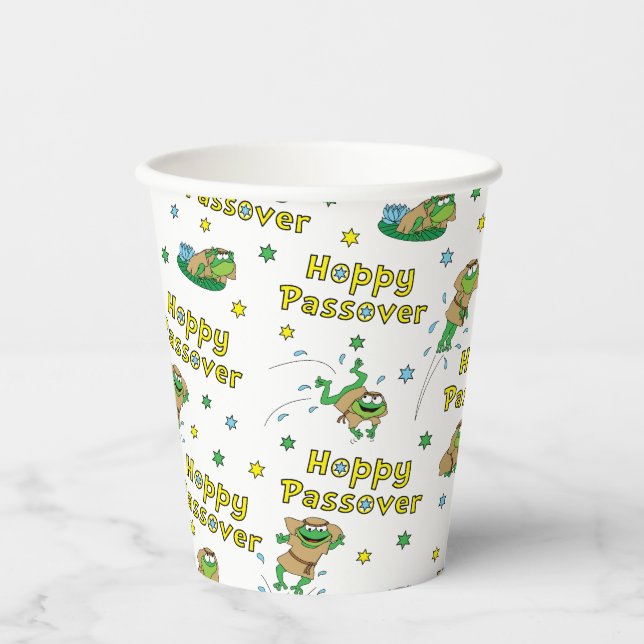 Passover Custom Paper Cups "Hoppy Passover!" (Front)