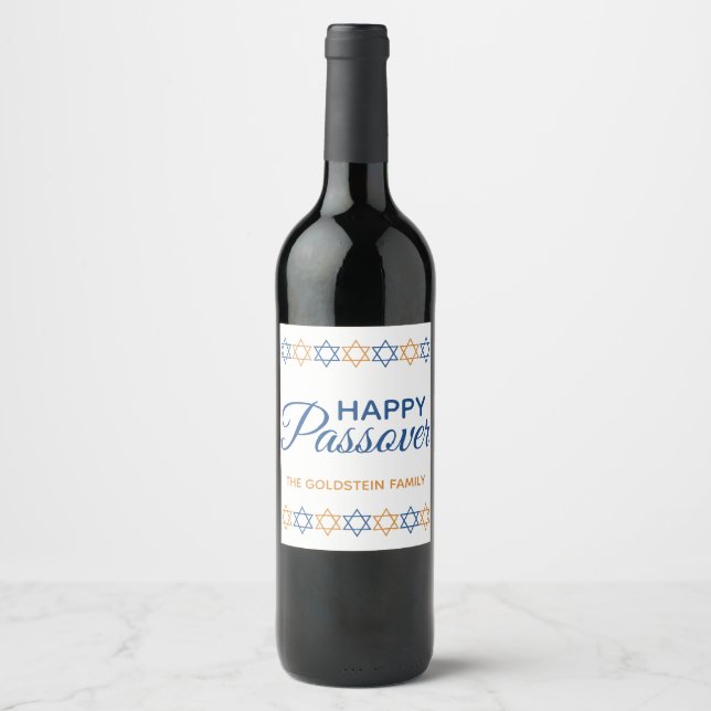 Passover Elegant Blue and Gold Star of David Wine Label (Front)