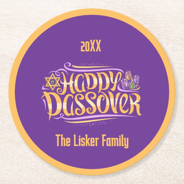 Passover Family Wine Round Paper Coaster (Front)