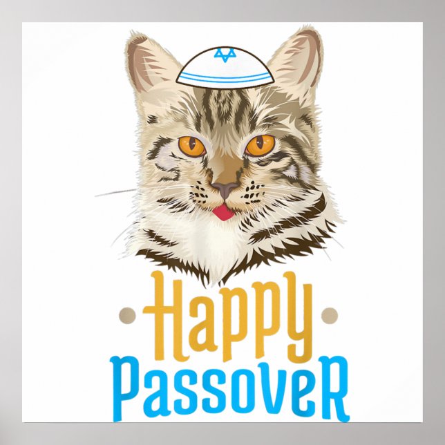 Passover Happy Passover Cat Funny Seder Jewish Poster (Front)
