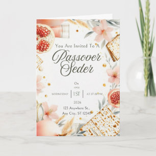 Passover Invitation Card Pomegranate Matzah Floral