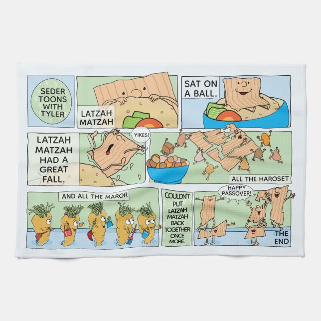 Passover Kitchen Towel Funny Seder Toons (Horizontal)