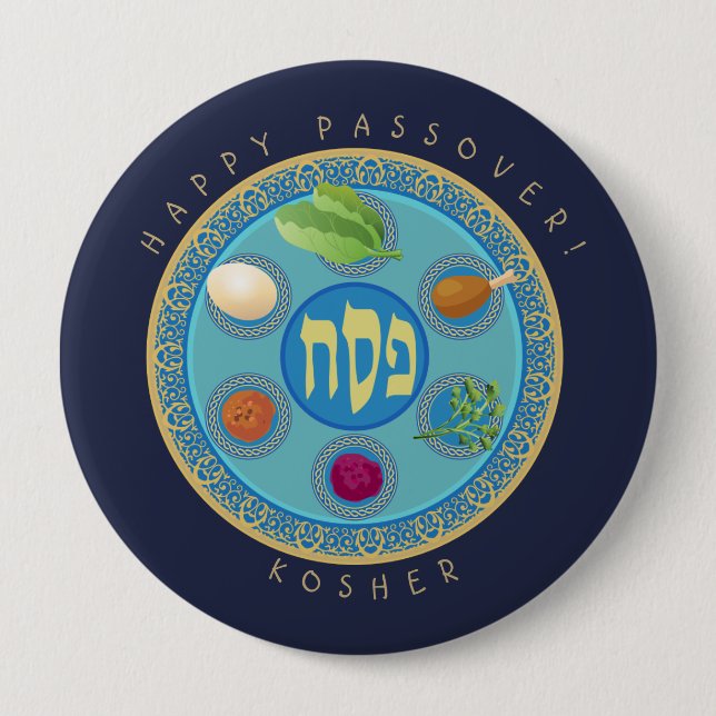 Passover Plate Kosher Pesach 10 Cm Round Badge (Front)