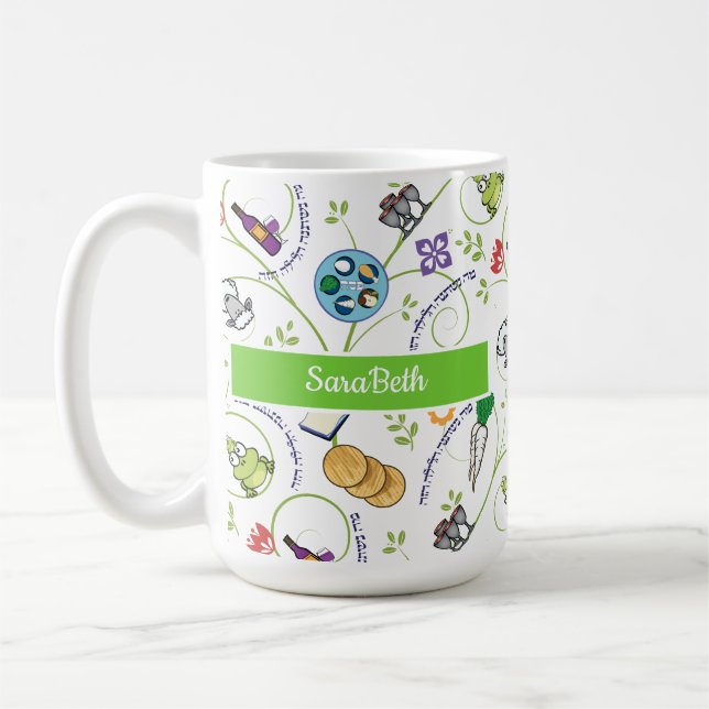 Passover Seder Matza Wine Frogs Colorful Quirky Coffee Mug (Left)