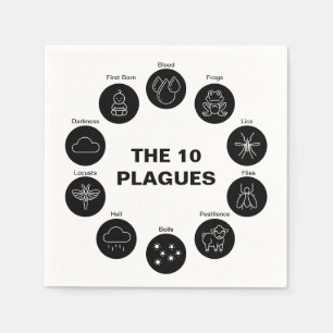 Passover The 10 Plagues Black and White Seder  Napkin