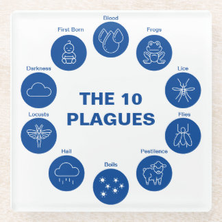 Passover The 10 Plagues Blue and White Seder Glass Coaster