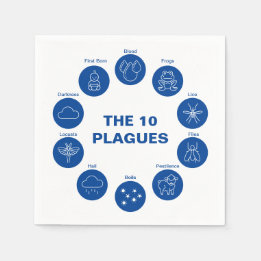 Passover The 10 Plagues Blue and White Seder Napkin