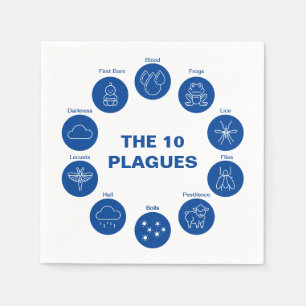 Passover The 10 Plagues Blue and White Seder Napkin