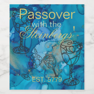 Passover Wine Bottle Label Blue-Golds Design INKS