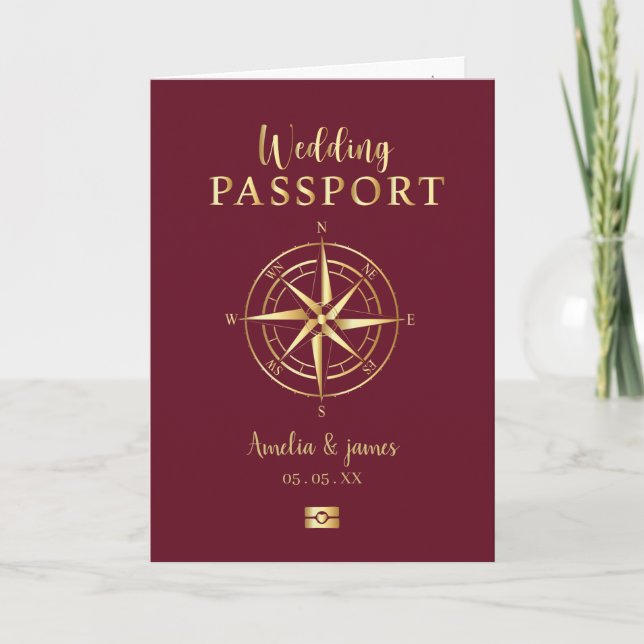 Passport Destination Compass Wedding Faux gold Invitation (Front)