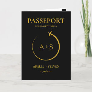Passport Destination Faux gold Wedding Invitation
