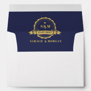 Passport Destination Wedding Monogram Navy Blue  Envelope