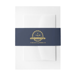Passport Destination Wedding Monogram Navy Blue Invitation Belly Band