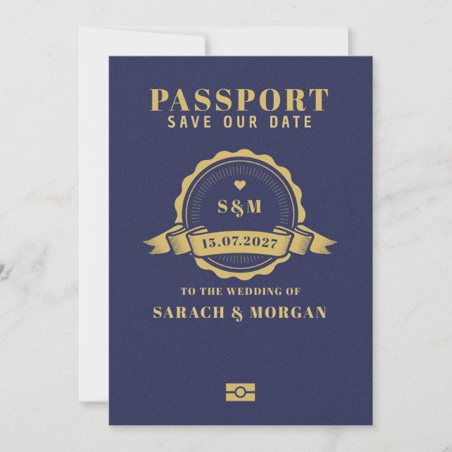 Passport Destination Wedding Monogram  Save The Date (Front)