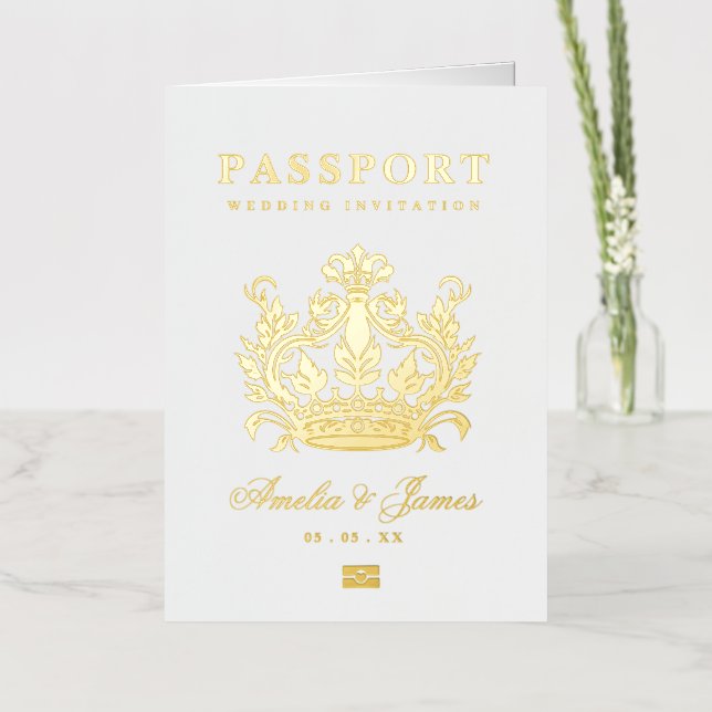 Passport Destination Wedding real Foil invitation (Flower)