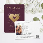 Passport Gold Hearts Plane Red Destination Wedding Invitation<br><div class="desc">Celebrate your love story with our Passport Navy Faux Gold Hearts Destination Wedding Invitation, designed for the modern couple planning an unforgettable wedding abroad. With a burgundy red background and dazzling faux gold heart accents as well as an aeroplane with ticker tape forming a heart, this invitation blends romance and...</div>