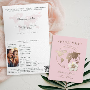 Passport Hibiscus Tropical Destination Wedding Invitation
