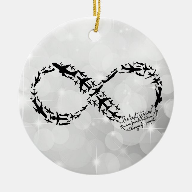 Passport Infinity Quote Ornament, Traveller Gift Ceramic Tree Decoration (Front)