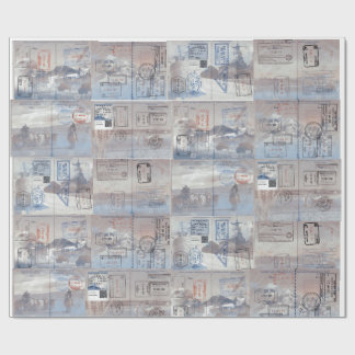 Passport pagest with stamps Wrapping Paper