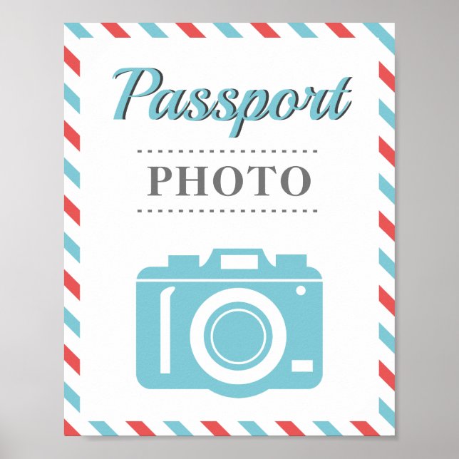Passport Photo Booth Airline Travel Party Blue Red Poster (Front)