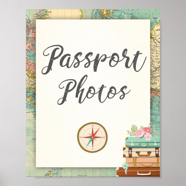Passport Photos Travel Adventure Bridal Shower Poster (Front)