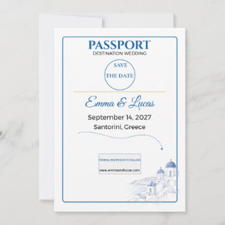 Passport Save the Date Santorini Wedding