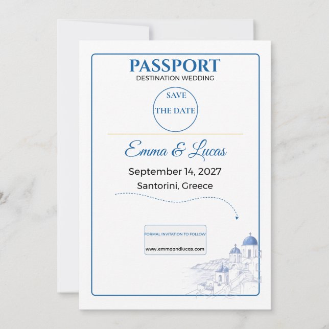 Passport Save the Date Santorini Wedding (Front)