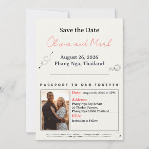 Passport Save the Date – Teal & Coral   Tropical Invitation