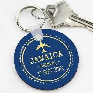 Passport Stamp Jamaica Destination Wedding Blue Key Ring