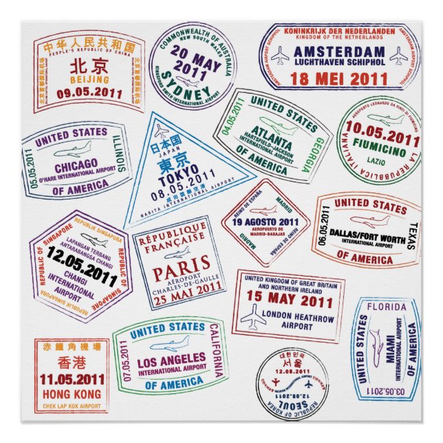 Passport Stamp Pattern Print (Front)