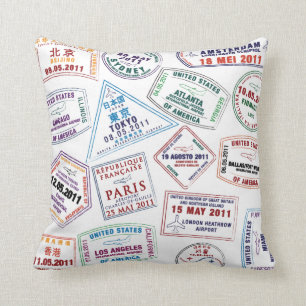 Passport Stamp Pattern Print Cushion