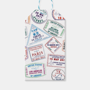 Passport Stamp Pattern Print Gift Tags