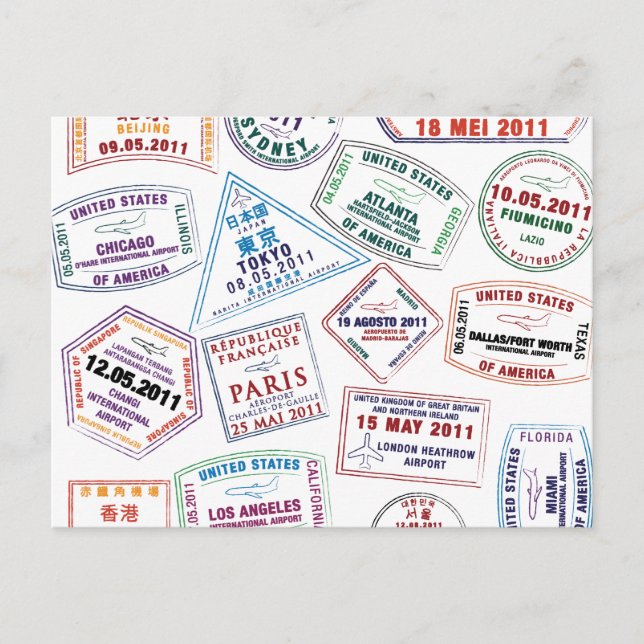 Passport Stamp Pattern Print Postcard (Front)