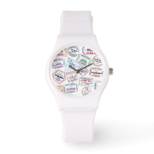 Passport Stamp Pattern Print Watch