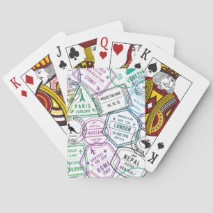 Passport Stamps Addict Retro World Traveler  Playing Cards