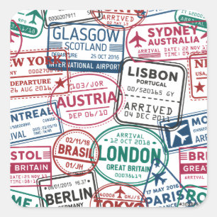 Passport Stamps Addict Retro World Traveler Square Sticker