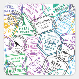 Passport Stamps Addict Retro World Traveler  Square Sticker
