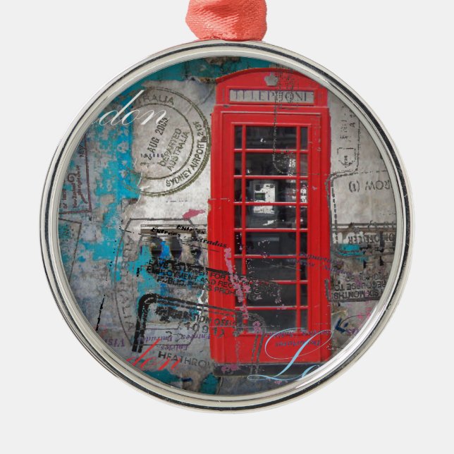 passport stamps London Red Telephone Booth Metal Tree Decoration (Front)