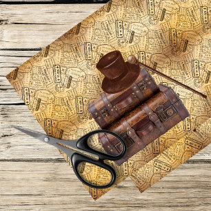 passport stamps, luggage -vintage steampunk design tissue paper