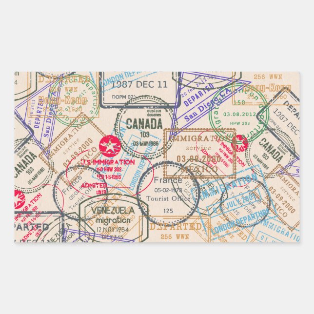 Passport Stamps Travel Rectangular Sticker (Front)