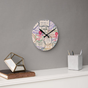 Passport Stamps Travel Round Clock